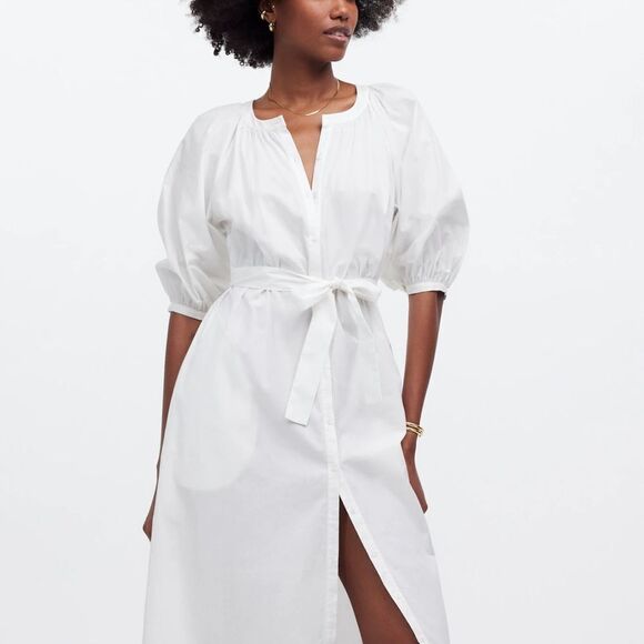 Madewell Tie-Waist Button-Front Midi Dress in Poplin - Picture 2 of 8